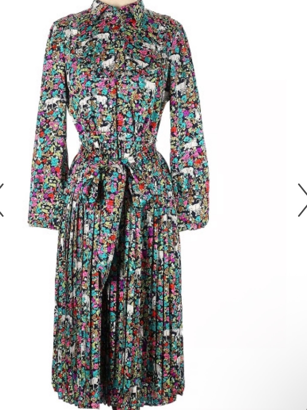 Floral Tie-Waist Pleated Midi Dress in Multicolor